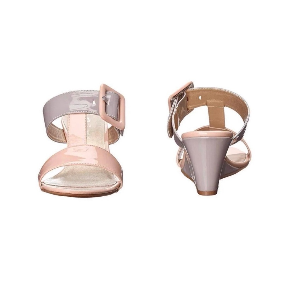 Patent Leather Two-Tone Pink Block Heel Sandals